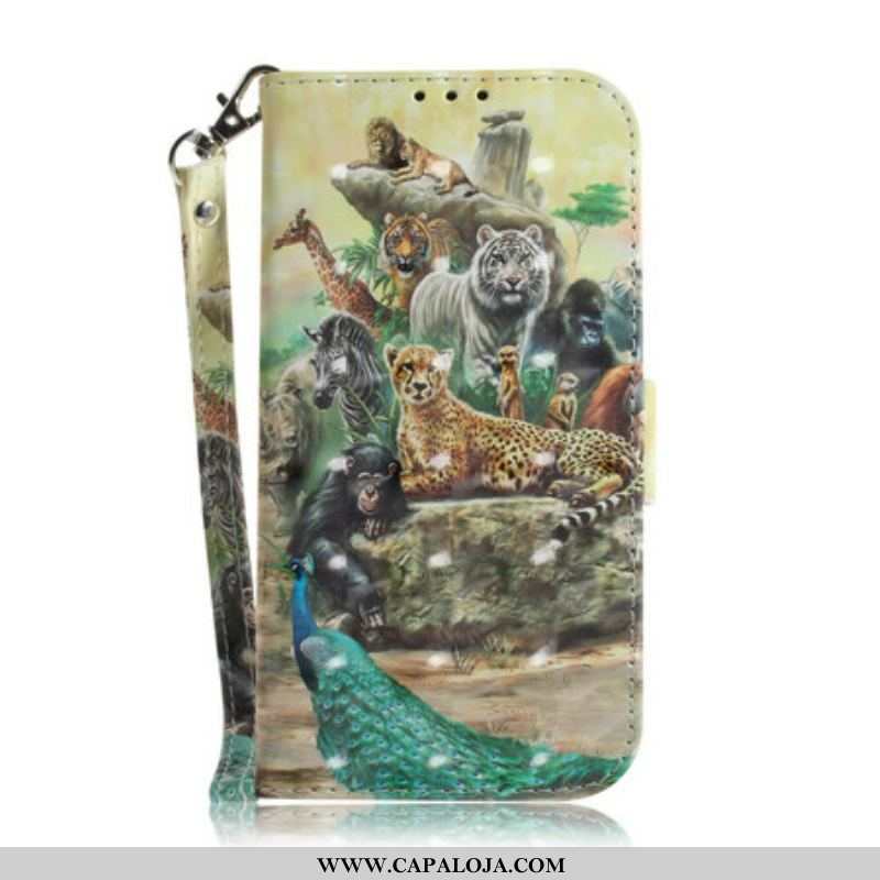 Capa Flip Para Samsung Galaxy S21 5G De Cordão Animais De Safári Tanga