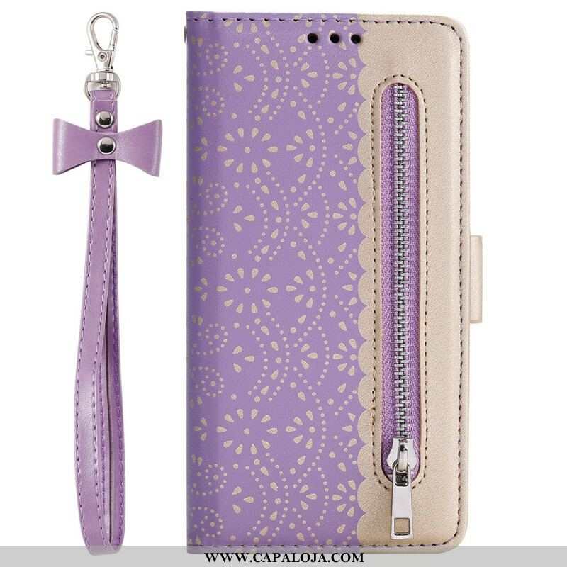 Capa Flip Para Samsung Galaxy S21 5G De Cordão Bolsa De Moedas Com Alça De Renda