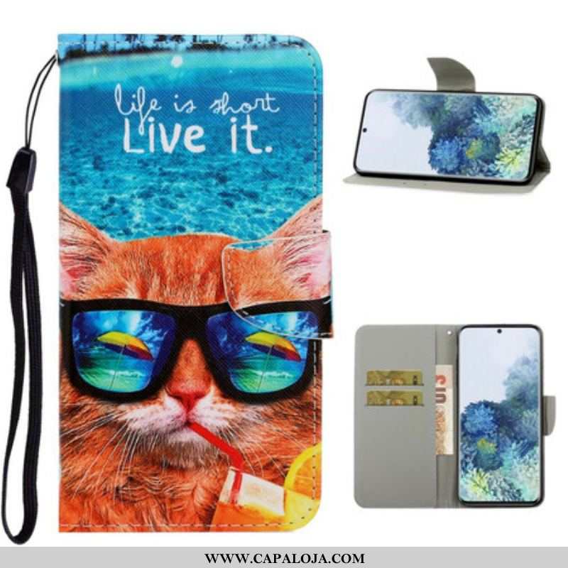 Capa Flip Para Samsung Galaxy S21 5G De Cordão Cat Live It Strappy