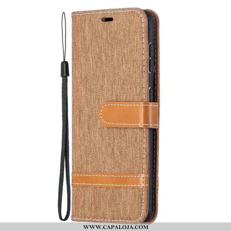 Capa Flip Para Samsung Galaxy S21 5G De Cordão Correia Efeito Tecido E Couro