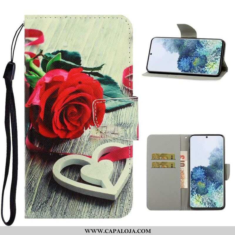 Capa Flip Para Samsung Galaxy S21 5G De Cordão Flores Coloridas Com Tiras