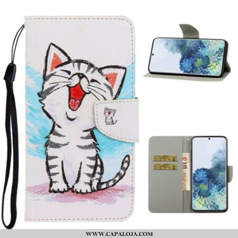 Capa Flip Para Samsung Galaxy S21 5G De Cordão Gatinho Cor Strappy