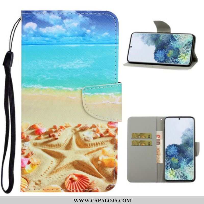 Capa Flip Para Samsung Galaxy S21 5G De Cordão Praia Da Corda