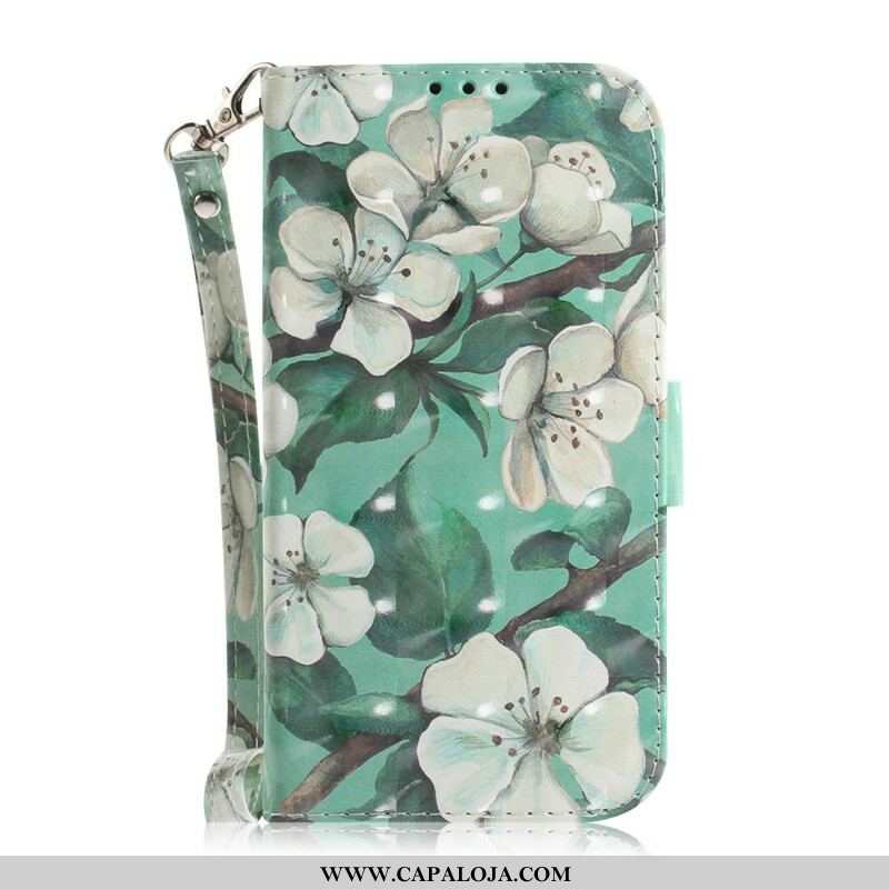 Capa Flip Para Samsung Galaxy S21 5G De Cordão Ramo Florido Com Alça