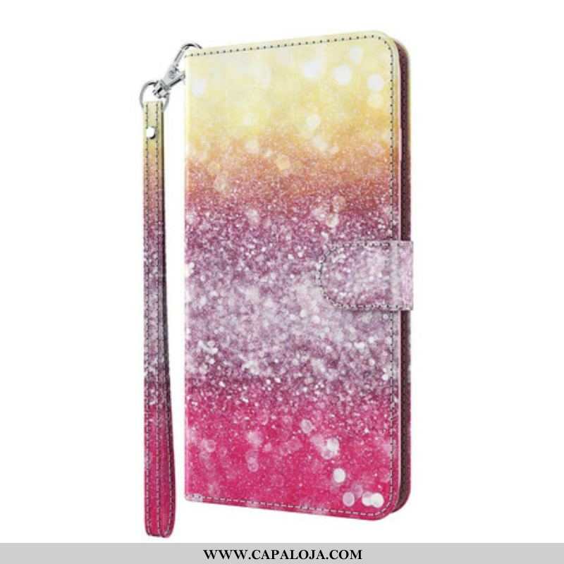 Capa Flip Para Samsung Galaxy S21 5G Gradiente Glitter Magenta