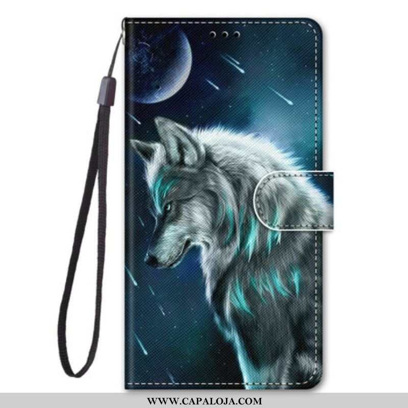 Capa Flip Para Samsung Galaxy S21 5G Lobo Sob Uma Chuva De Estrelas