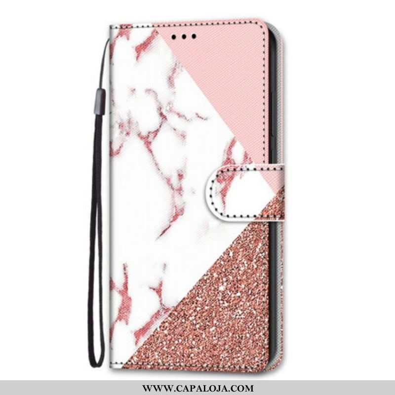 Capa Flip Para Samsung Galaxy S21 5G Triângulo De Mármore E Glitter