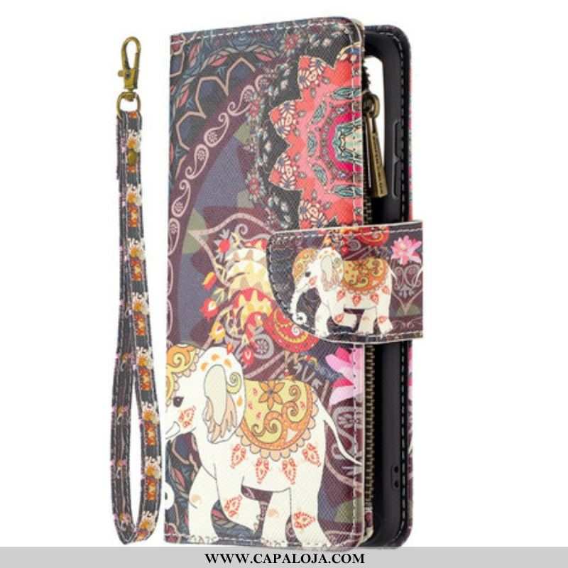 Capa Flip Para Samsung Galaxy S21 FE Bolso Elefante Com Zíper