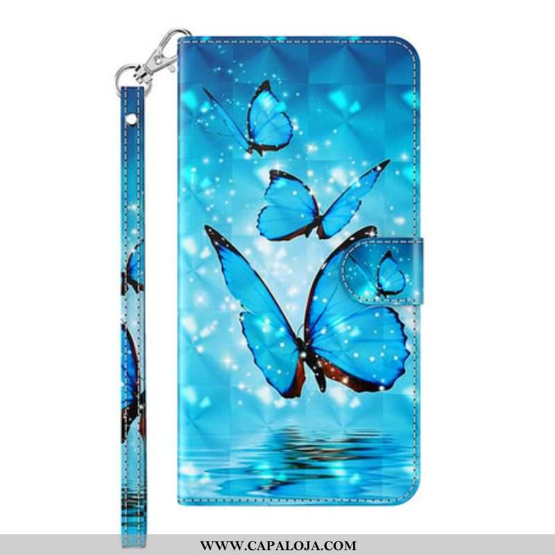 Capa Flip Para Samsung Galaxy S21 FE Borboletas Azuis Voando