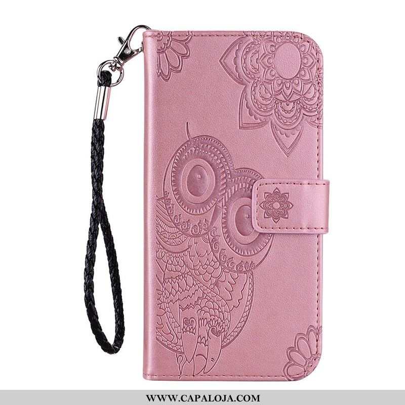 Capa Flip Para Samsung Galaxy S21 FE Coruja Mandala E Cordão