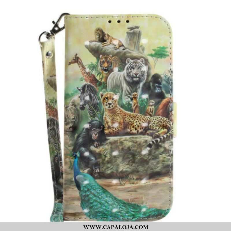 Capa Flip Para Samsung Galaxy S21 FE De Cordão Animais De Safári Tanga