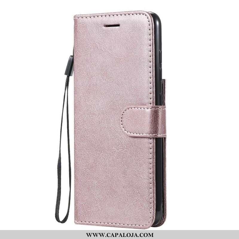 Capa Flip Para Samsung Galaxy S21 FE De Cordão Efeito De Couro Com Tiras