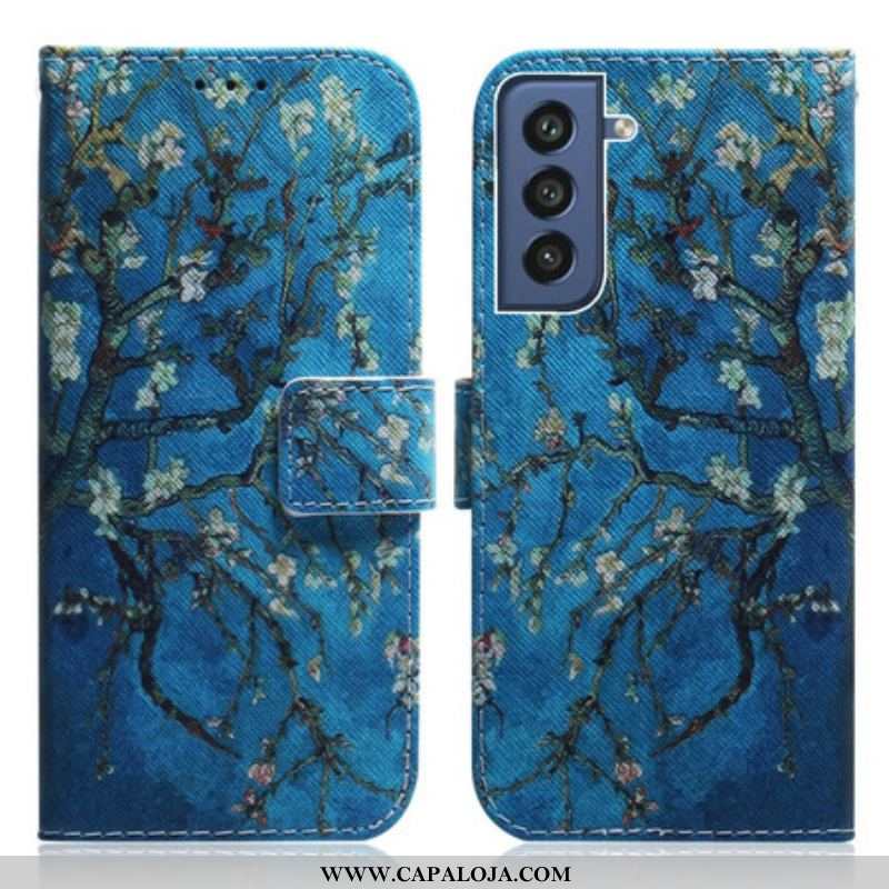 Capa Flip Para Samsung Galaxy S21 FE Ramo De Árvore Florido