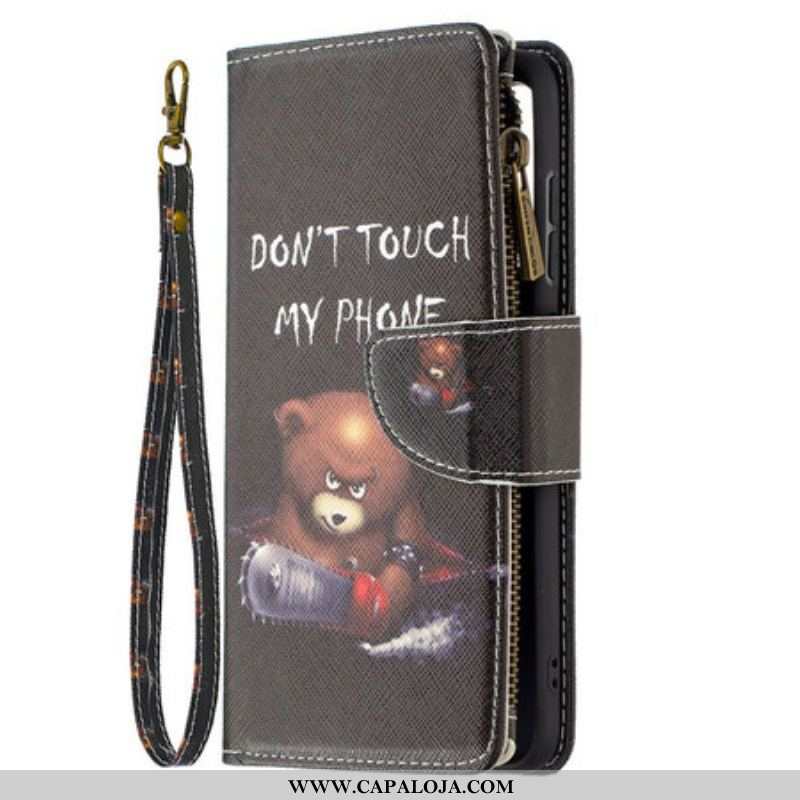 Capa Flip Para Samsung Galaxy S21 FE Urso De Bolso Com Zíper