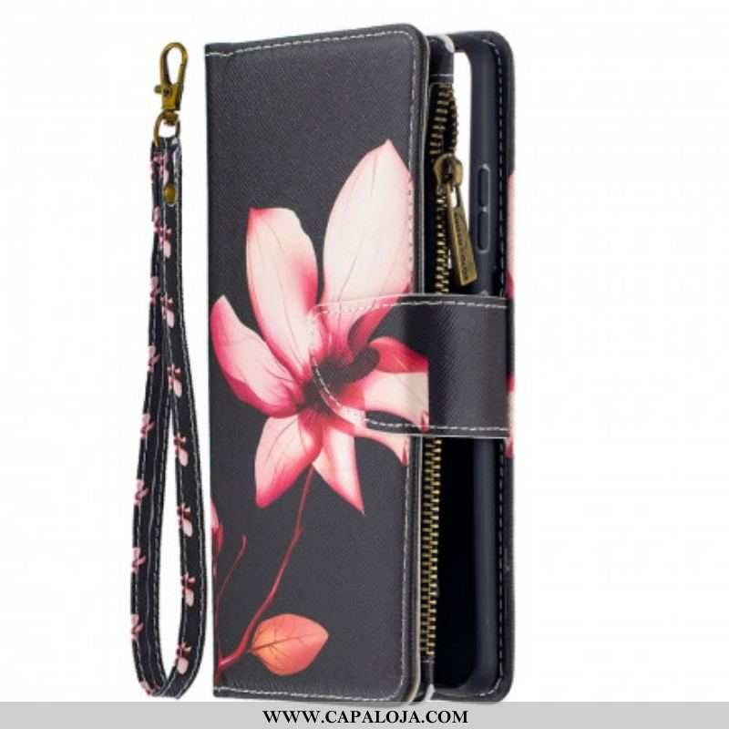 Capa Flip Para Samsung Galaxy S21 Ultra 5G Bolso Com Zíper Flor