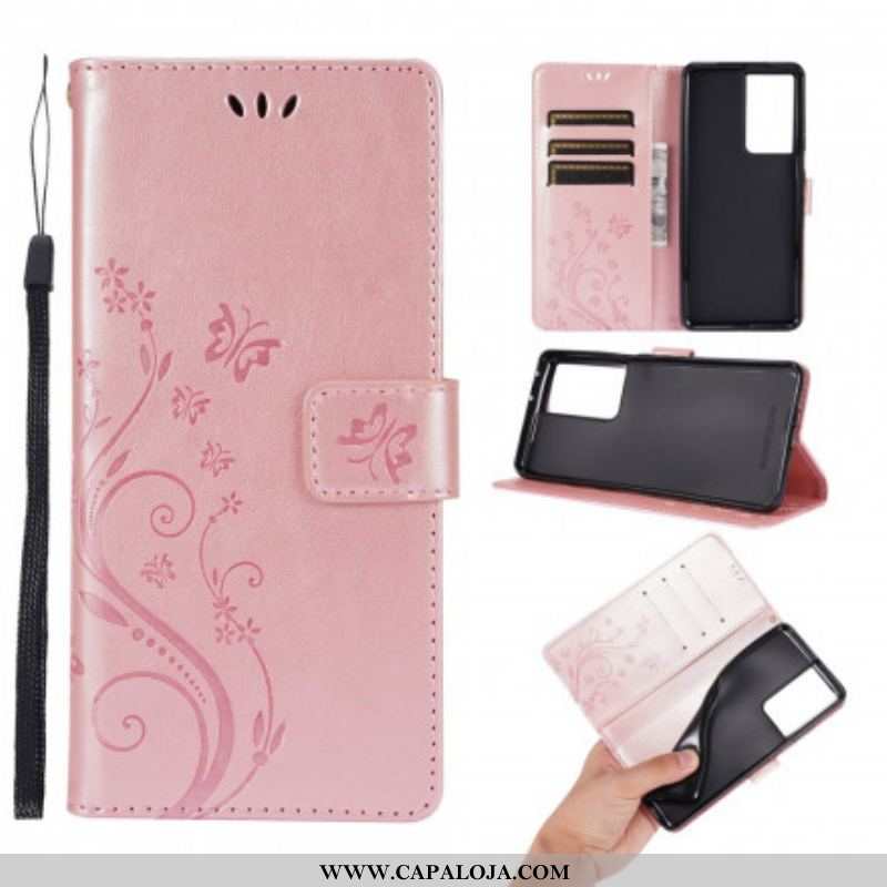 Capa Flip Para Samsung Galaxy S21 Ultra 5G Borboletas Ao Vento