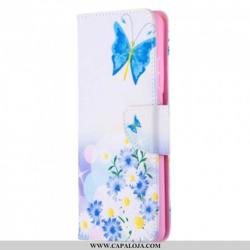 Capa Flip Para Samsung Galaxy S21 Ultra 5G Borboletas E Flores Pintadas