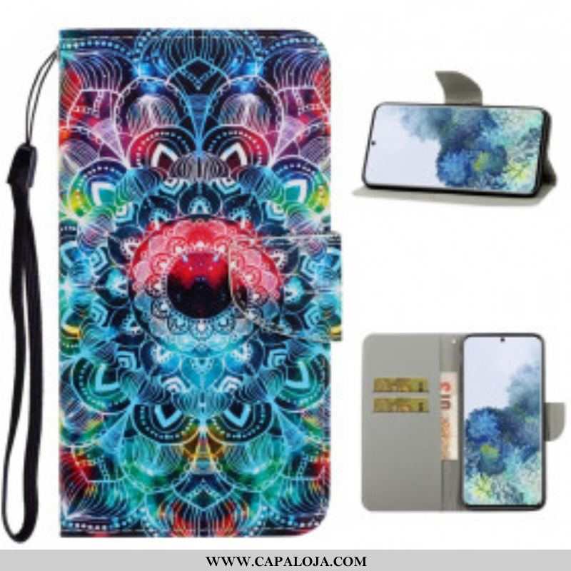 Capa Flip Para Samsung Galaxy S21 Ultra 5G De Cordão Mandala De Tiras Chamativas