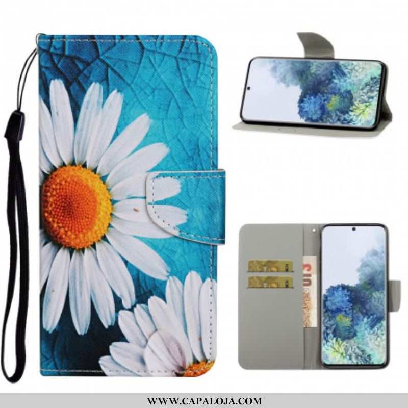 Capa Flip Para Samsung Galaxy S21 Ultra 5G Flores Magistrais Com Alça