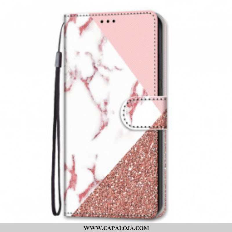 Capa Flip Para Samsung Galaxy S21 Ultra 5G Triângulo De Mármore E Glitter