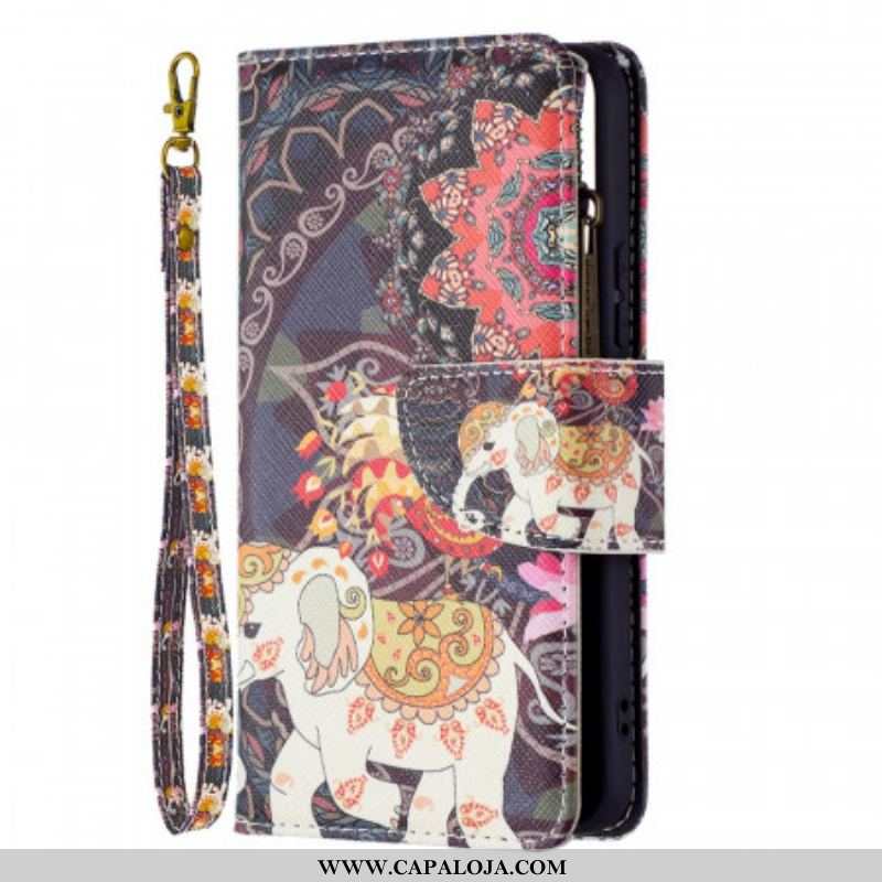 Capa Flip Para Samsung Galaxy S22 5G Bolso Elefante Com Zíper