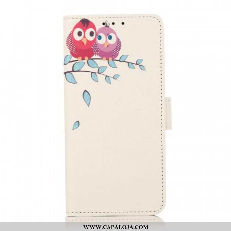 Capa Flip Para Samsung Galaxy S22 5G Casal De Corujas Na Árvore