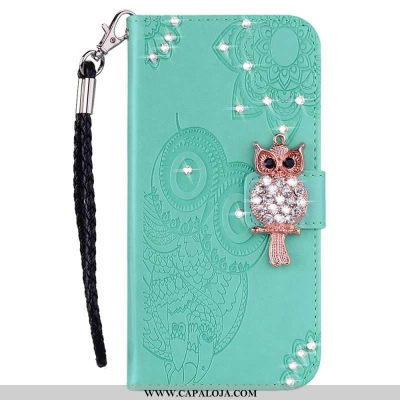 Capa Flip Para Samsung Galaxy S22 5G Coruja Mandala E Charme