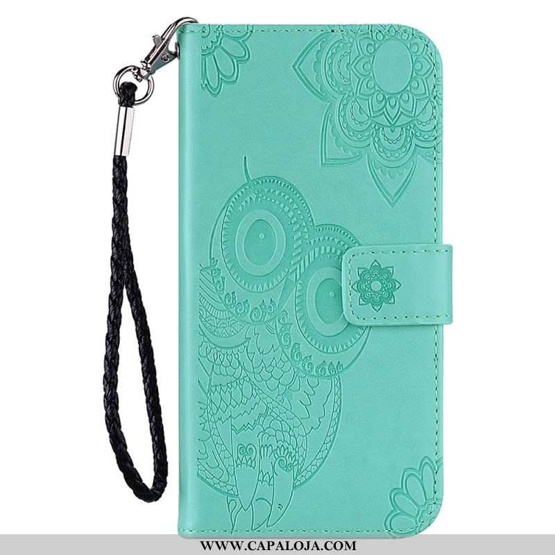 Capa Flip Para Samsung Galaxy S22 5G Coruja Mandala E Cordão