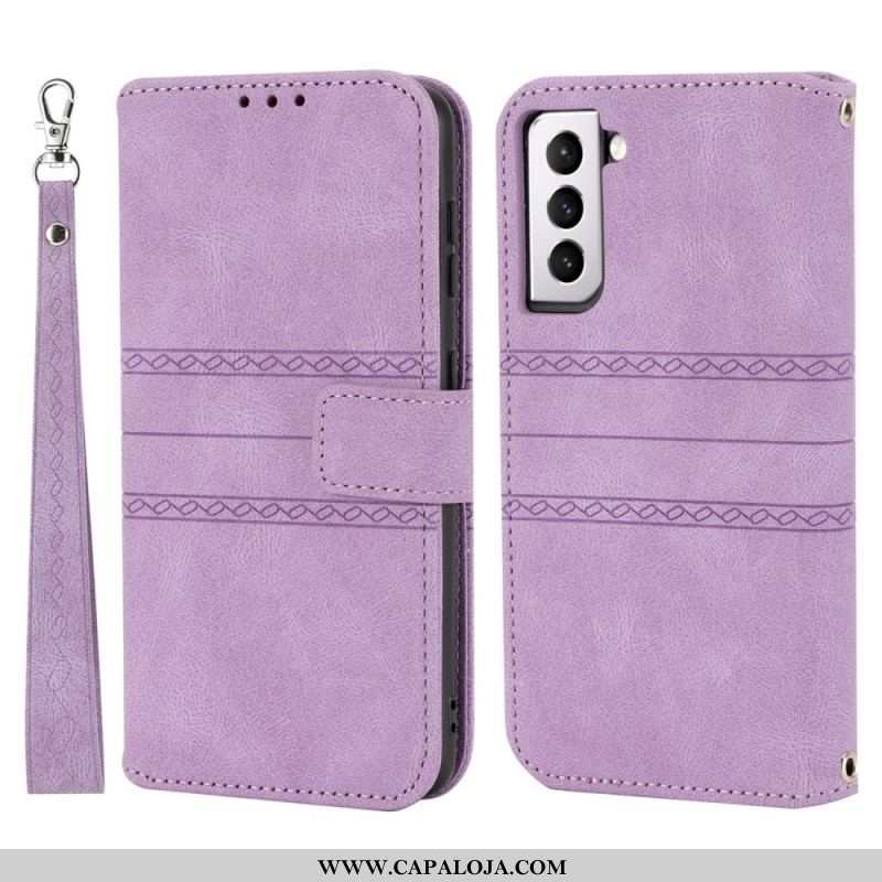 Capa Flip Para Samsung Galaxy S22 5G Costuras De Renda