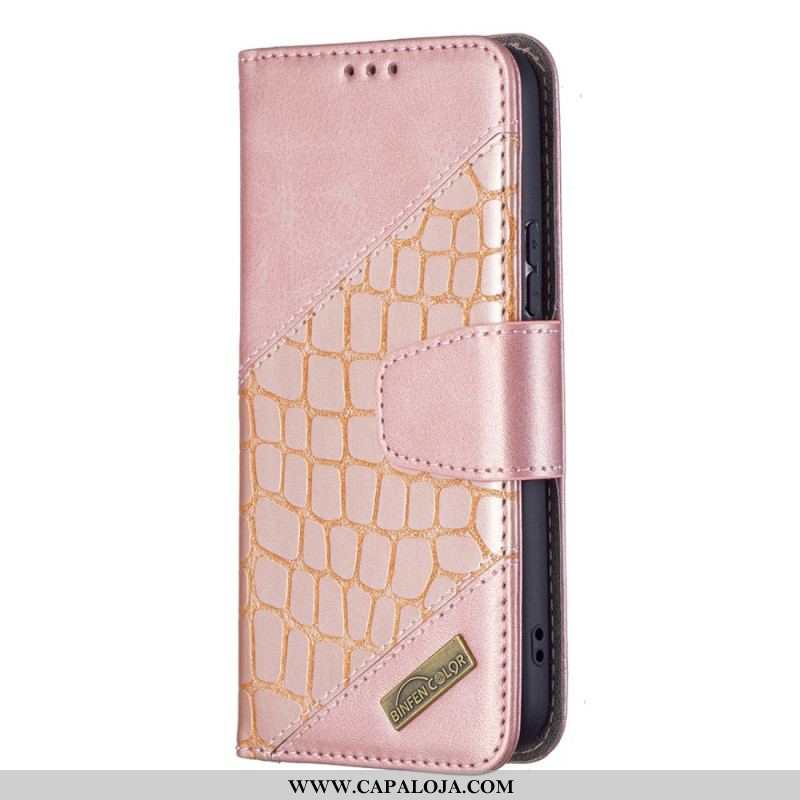 Capa Flip Para Samsung Galaxy S22 5G Efeito Clássico De Pele De Crocodilo