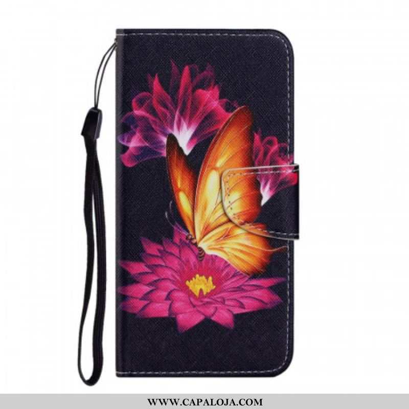 Capa Flip Para Samsung Galaxy S22 Plus 5G Borboleta E Lótus