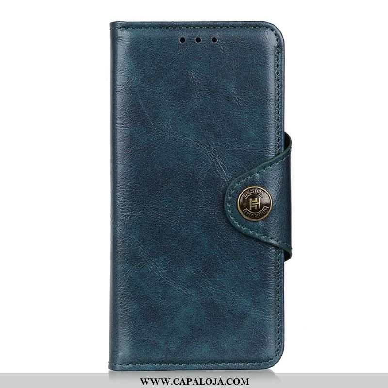 Capa Flip Para Samsung Galaxy S22 Plus 5G Botão Envernizado Imitação De Couro Khazneh