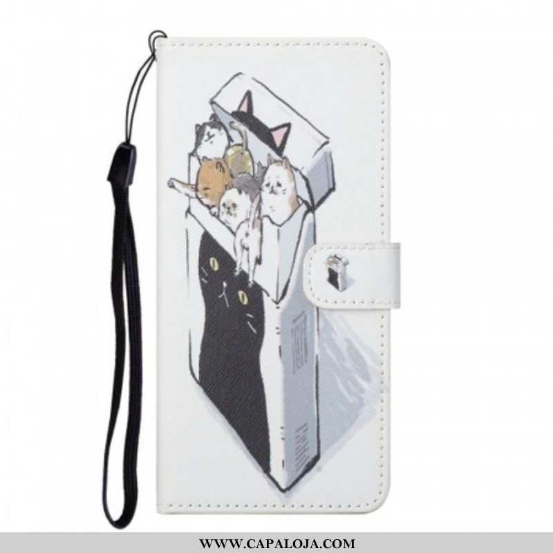 Capa Flip Para Samsung Galaxy S22 Plus 5G De Cordão Gatos De Entrega Com Tangas