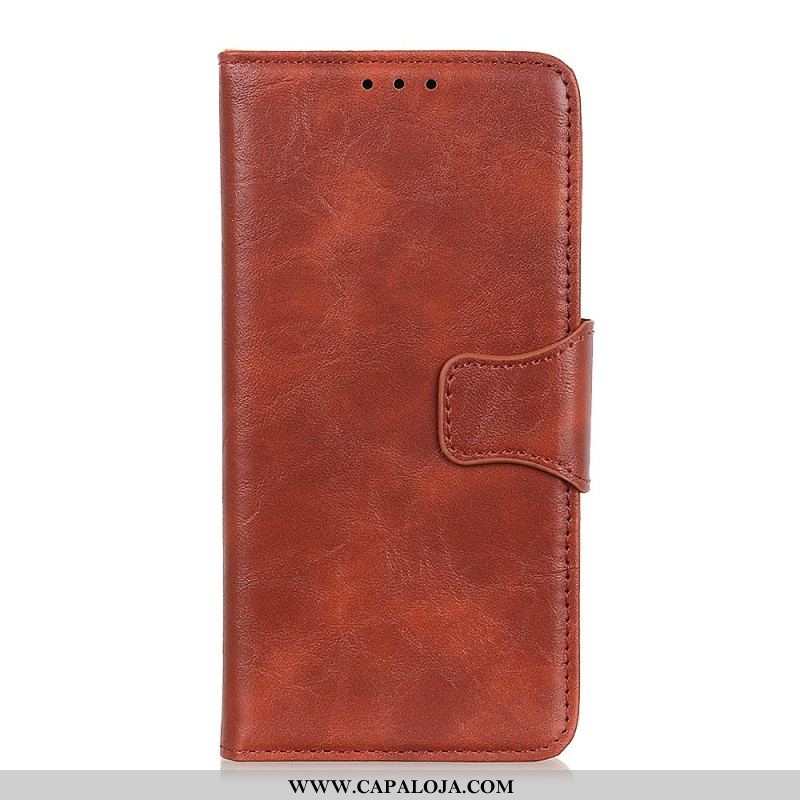 Capa Flip Para Samsung Galaxy S22 Plus 5G Fecho Reversível De Couro Rachado