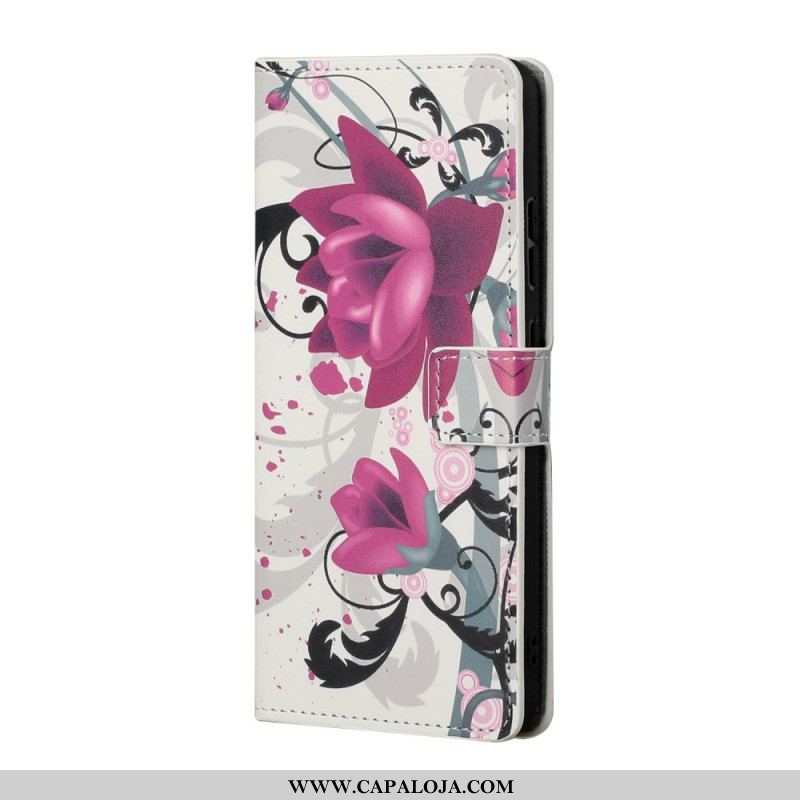 Capa Flip Para Samsung Galaxy S22 Plus 5G Flores Tropicais