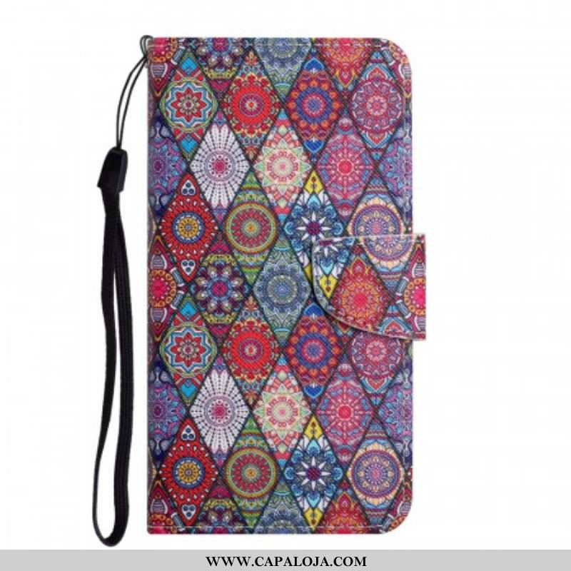 Capa Flip Para Samsung Galaxy S22 Plus 5G Padrão De Tapeçaria Colorida