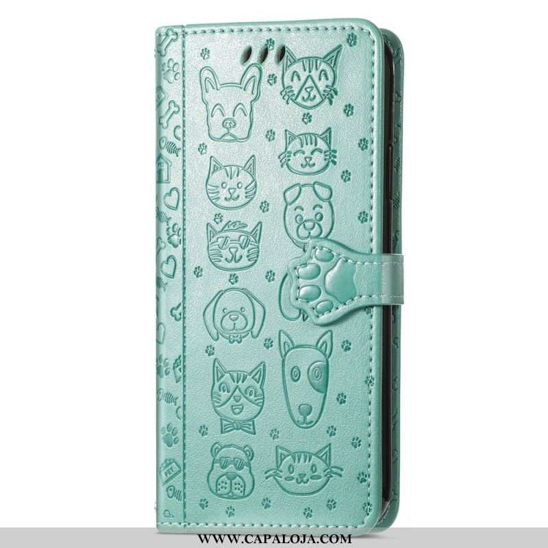 Capa Flip Para Samsung Galaxy S22 Ultra 5G Animais Animados