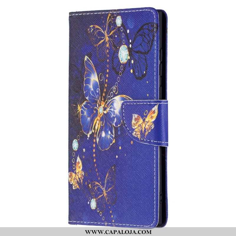 Capa Flip Para Samsung Galaxy S22 Ultra 5G Borboletas Douradas