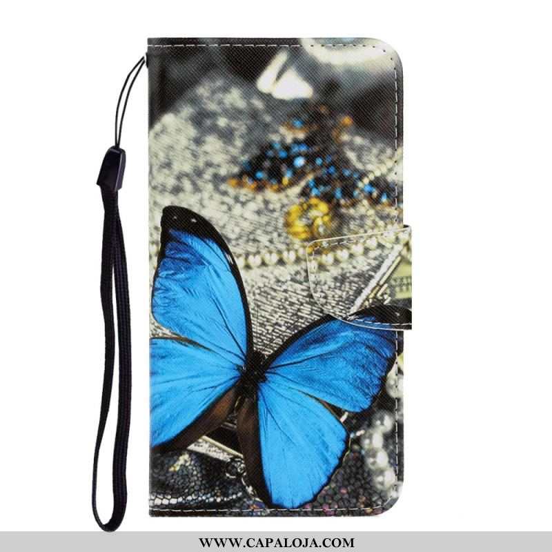 Capa Flip Para Samsung Galaxy S22 Ultra 5G De Cordão Variações De Tiras Borboletas