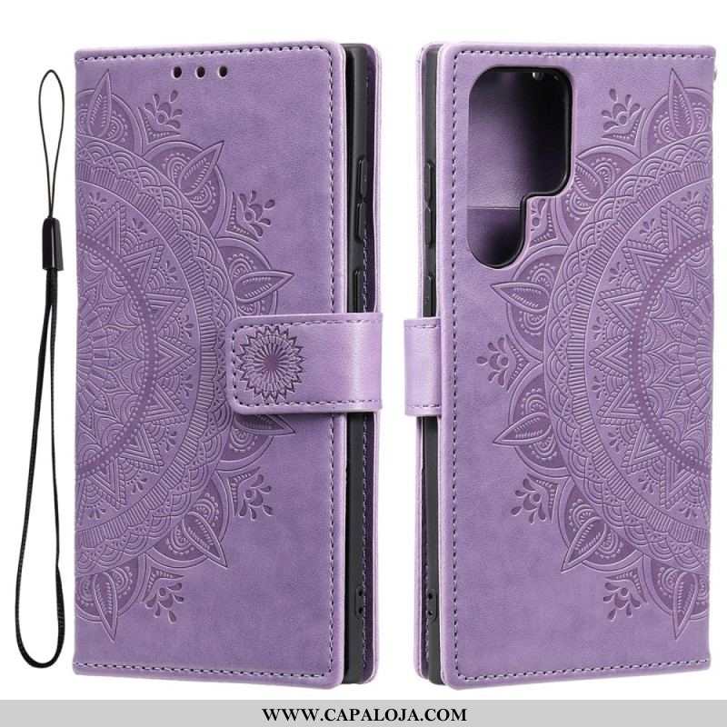 Capa Flip Para Samsung Galaxy S22 Ultra 5G Mandala Do Sol