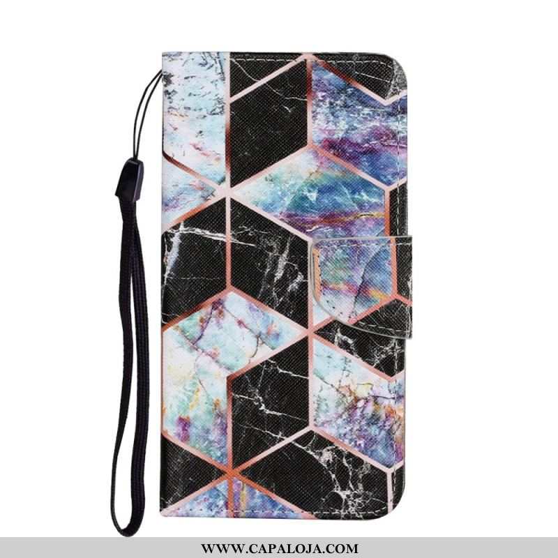 Capa Flip Para Samsung Galaxy S22 Ultra 5G Mármore Geométrico