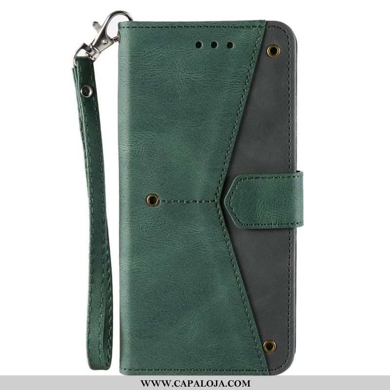 Capa Flip Para Samsung Galaxy S22 Ultra 5G Rebites Bicolores De Couro Falso