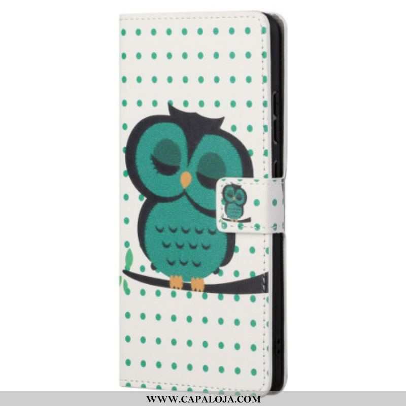 Capa Flip Para Samsung Galaxy S23 5G Coruja Adormecida