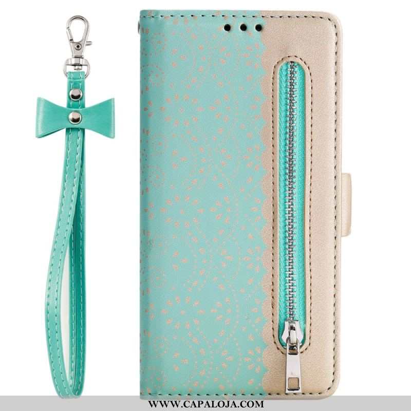 Capa Flip Para Samsung Galaxy S23 5G De Cordão Bolsa De Moedas Com Alça De Renda