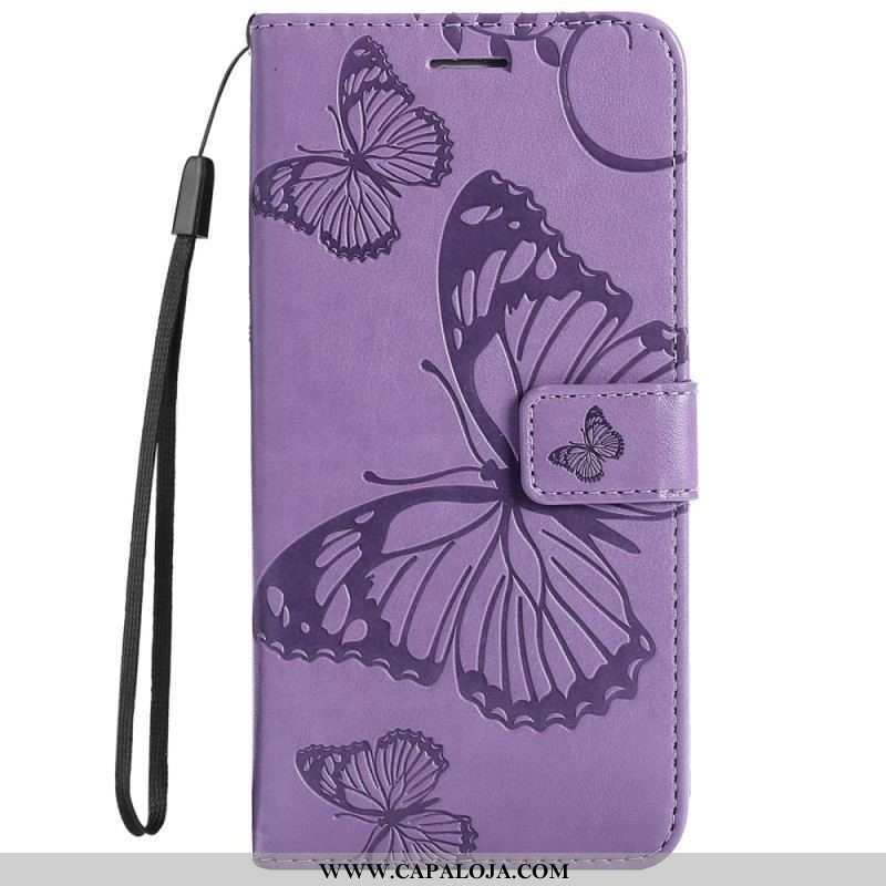 Capa Flip Para Samsung Galaxy S23 5G De Cordão Borboletas Gigantes