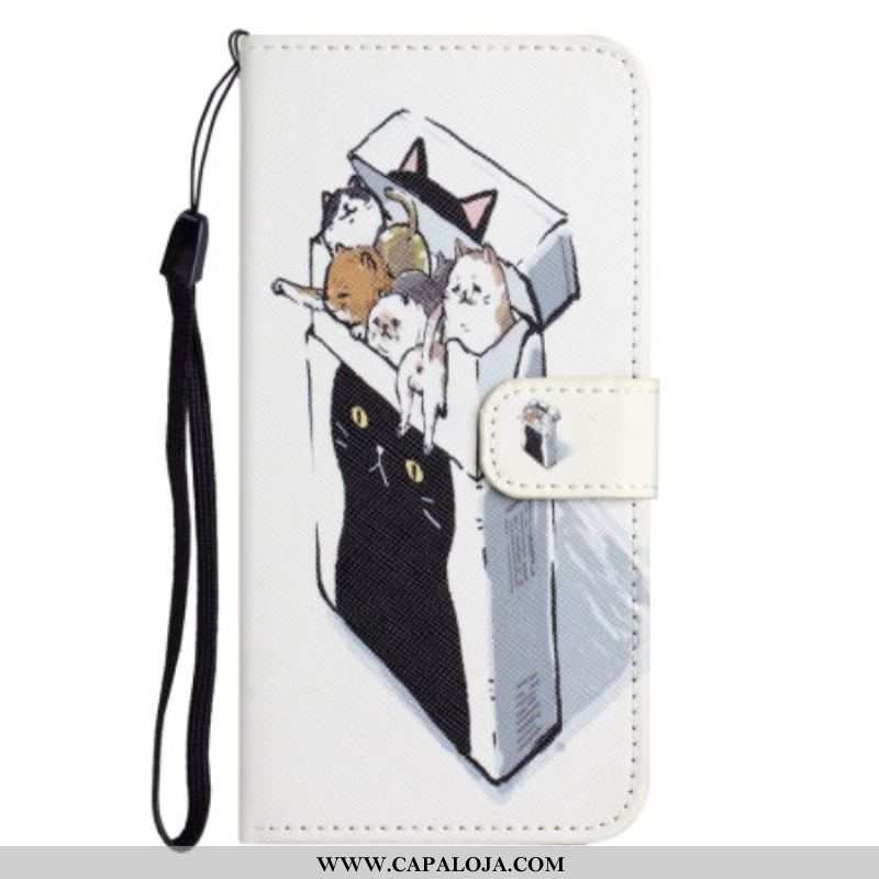 Capa Flip Para Samsung Galaxy S23 5G De Cordão Gatos De Entrega Com Tangas