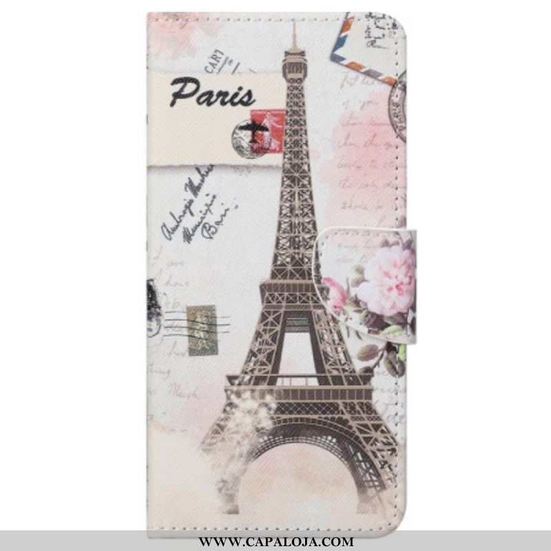 Capa Flip Para Samsung Galaxy S23 5G Torre Eiffel Antiga