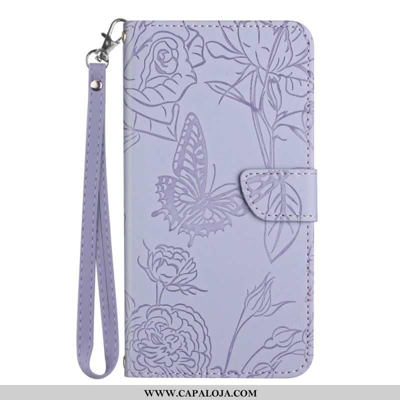 Capa Flip Para Samsung Galaxy S23 Plus 5G Borboleta Com Cordão