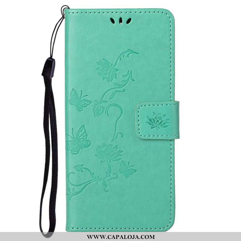 Capa Flip Para Samsung Galaxy S23 Plus 5G Borboletas E Flores