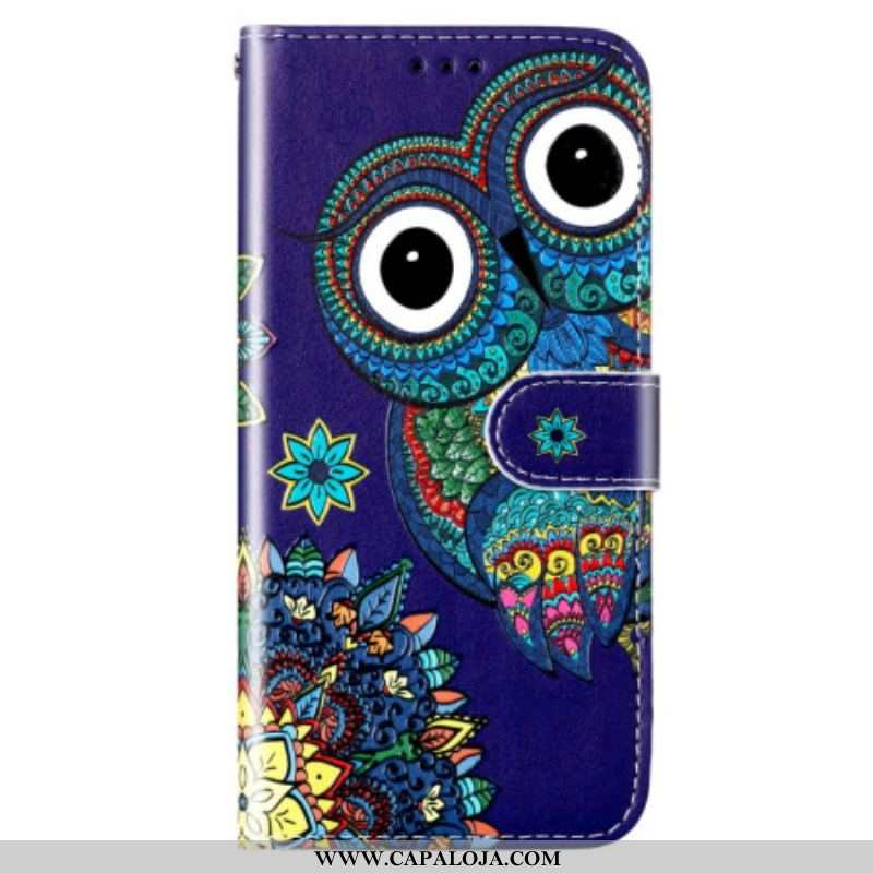 Capa Flip Para Samsung Galaxy S23 Plus 5G De Cordão Coruja Tanga